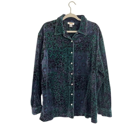 Talbots Velvet Shacket Work Shirt with Pearlized Buttons Paisley Floral Size XL - Picture 1 of 5